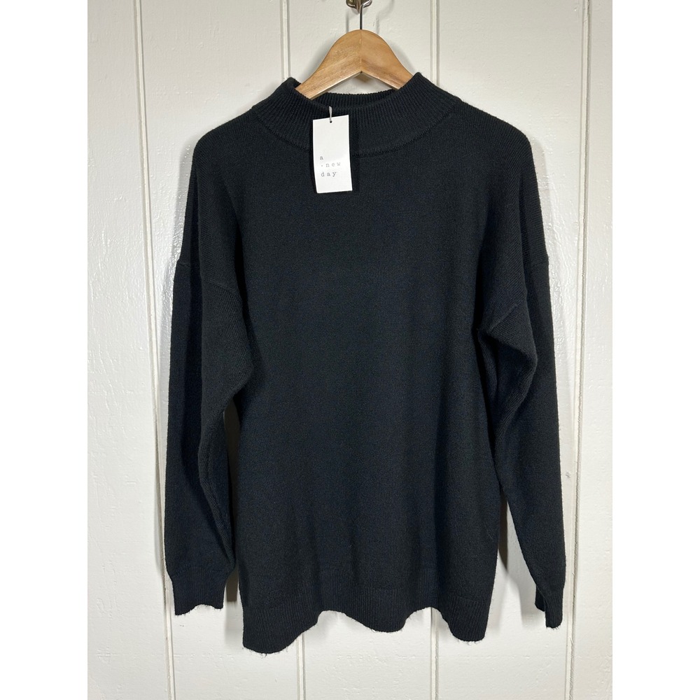 A New Day Sweater Women XS Black Mock Neck Long Sleeve Knit Pullover Cozy 7551